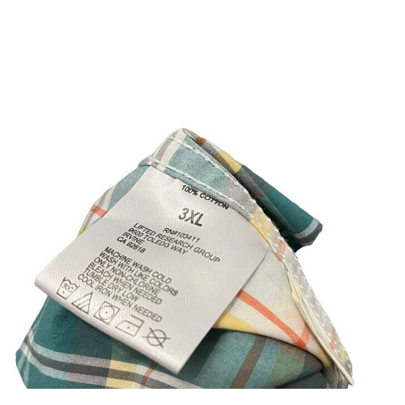 NOS Lifted Research Group LRG Mens Green Yellow Cotton Plaid Pearl Snap NWT 3XL - Picture 9 of 16